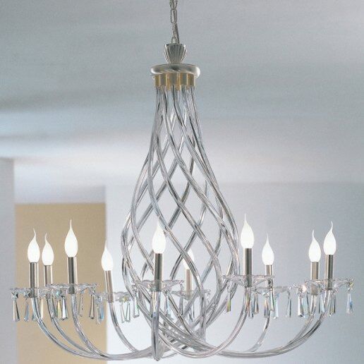 Intrecci 1000/18 murano trasparente (argento satinato) - Lampadario classico - PATRIZIA VOLPATO